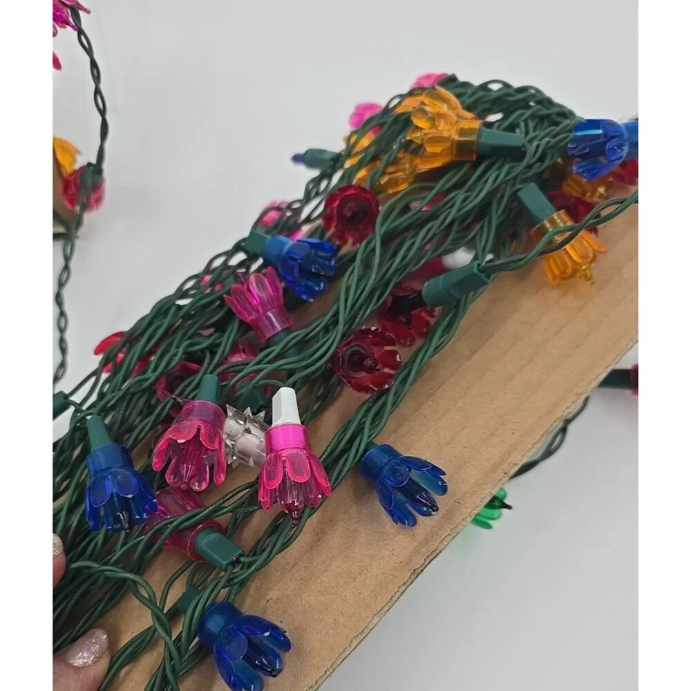 Lot of Two 100 Strand Vintage Tulip Flower String Lights Multicolored 200 Bulbs